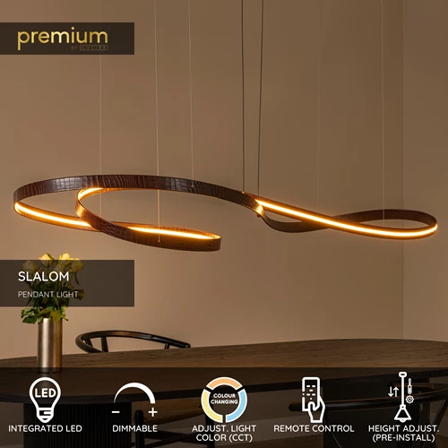 Lucide SLALOM - Pendant light - LED Dim. - CCT - 1x80W 2200K/4000K - Coffee | Premium - USP